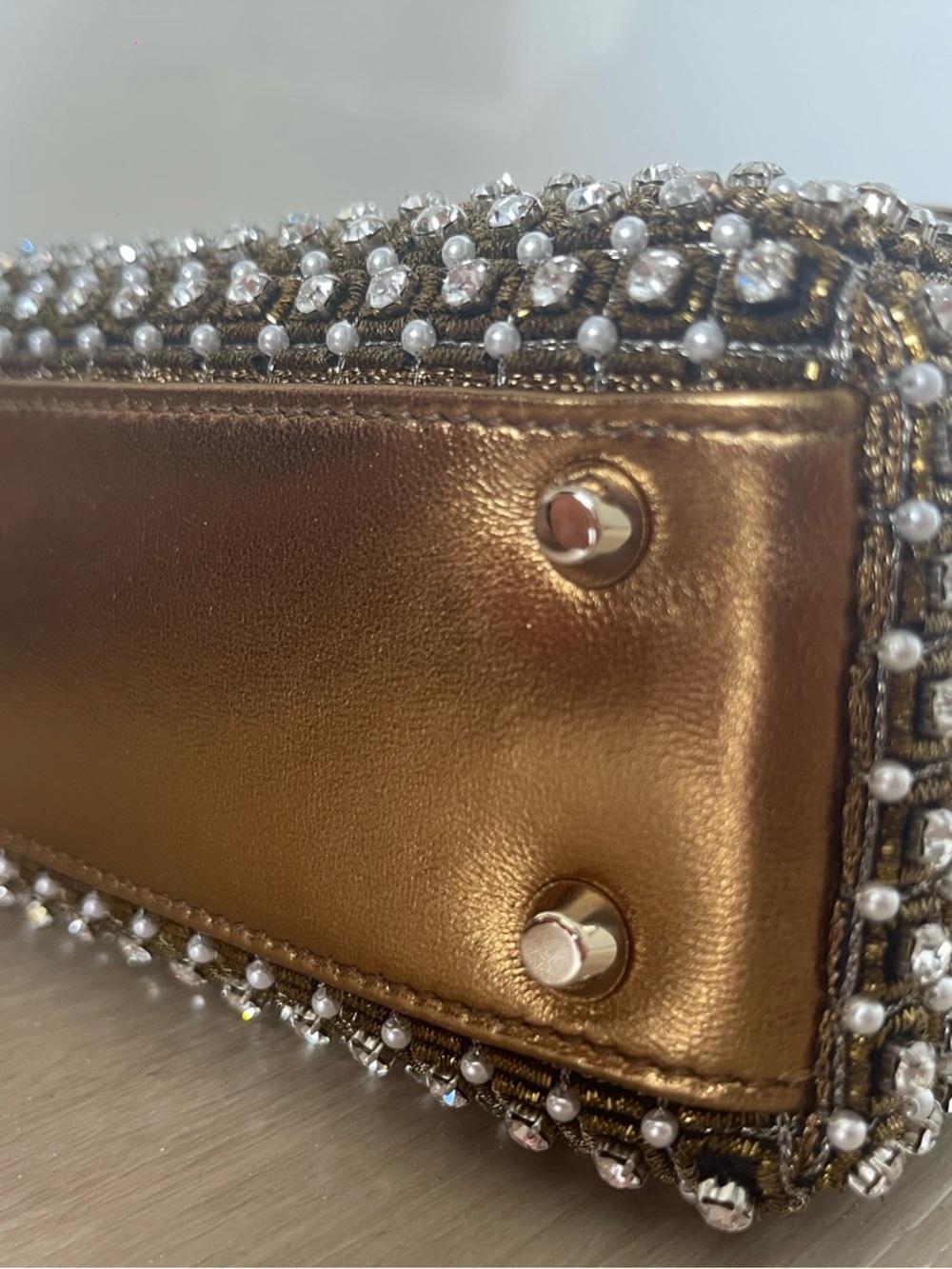 Lady Dior Mini Crystal-Embellished Bag in Gold - Picture 2 of 11